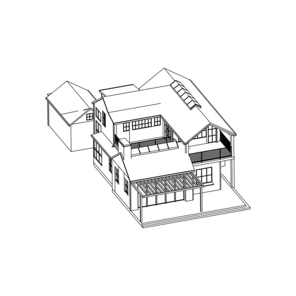Huis gebouw architectuurconcept schets 3D illustratie. moderne architectuur exterieur. architectuur abstract. — Stockvector