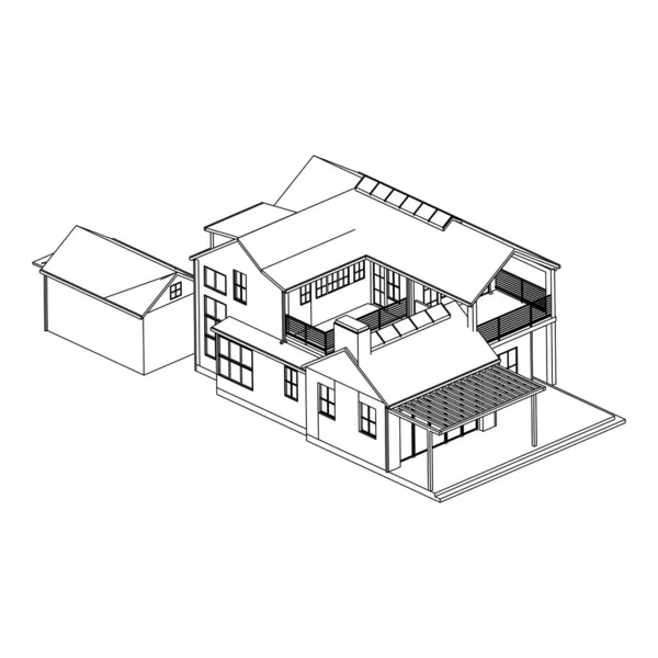 Casa edifício arquitetura conceito esboço ilustração 3d. arquitetura moderna exterior. arquitetura abstrata . — Vetor de Stock
