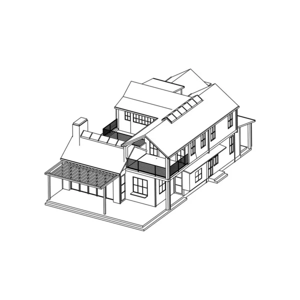 Casa edificio architettura concetto schizzo 3d illustrazione. architettura moderna esterna. architettura astratta . — Vettoriale Stock