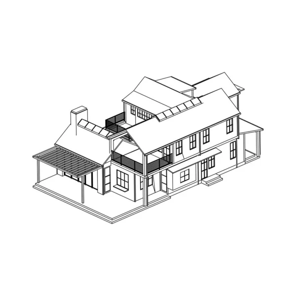 Conception d'architecture de bâtiment de maison croquis illustration 3D. architecture moderne extérieure. architecture résumé . — Image vectorielle