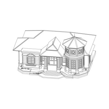 Ev bina mimarisi kavramı kroki 3d illüstrasyon. modern mimari dış. mimari soyut.