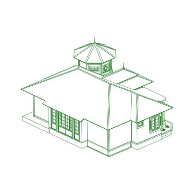 Ev bina mimarisi kavramı kroki 3d illüstrasyon. modern mimari dış. mimari soyut.