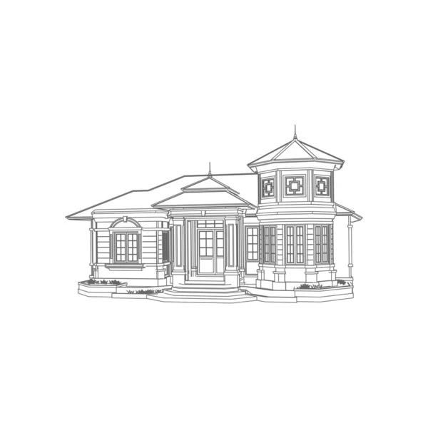 House building architecture concept sketch 3d illustration. modern architecture exterior. Blueprint or Wire-frame style