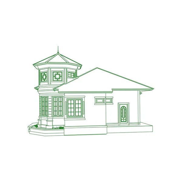 Архитектурный эскиз дома 3d иллюстрации. современный архитектурный экстерьер. Стиль Blueprint или e-frame — стоковый вектор