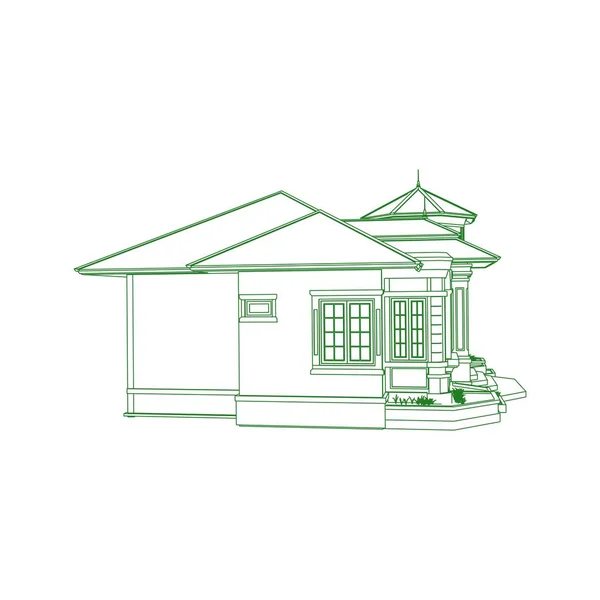 Haus-Gebäude-Architektur-Konzept Skizze 3D-Illustration. moderne Architektur außen. Blaupause oder Drahtgestell-Stil — Stockvektor