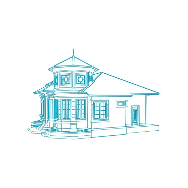 Husbyggnads arkitektur koncept skiss 3D illustration. modern arkitektur exteriör. Skiss eller tråd formats format — Stock vektor