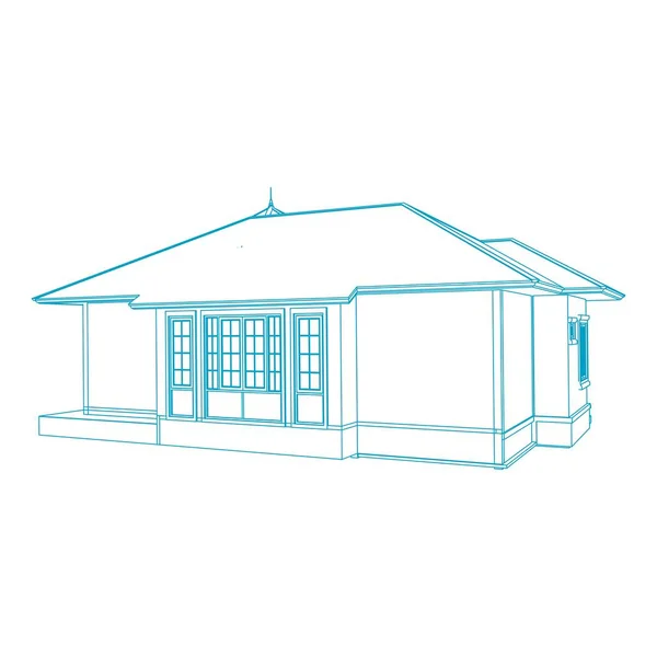 Haus-Gebäude-Architektur-Konzept Skizze 3D-Illustration. moderne Architektur außen. Blaupause oder Drahtgestell-Stil — Stockvektor