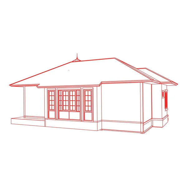 Casa edifício arquitetura conceito esboço ilustração 3d. arquitetura moderna exterior. Blueprint ou estilo Wire-frame — Vetor de Stock