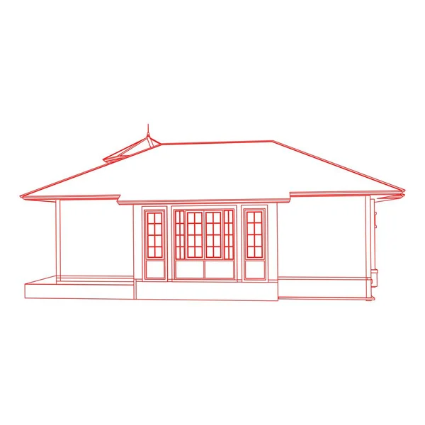 Casa edifício arquitetura conceito esboço ilustração 3d. arquitetura moderna exterior. Blueprint ou estilo Wire-frame — Vetor de Stock
