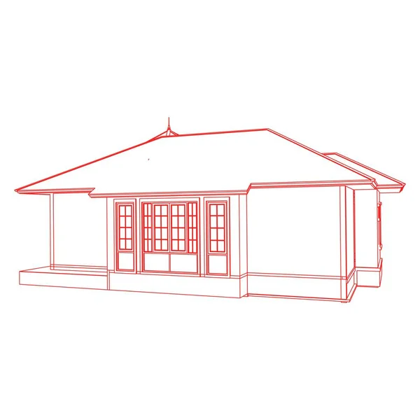 Casa edifício arquitetura conceito esboço ilustração 3d. arquitetura moderna exterior. Blueprint ou estilo Wire-frame — Vetor de Stock