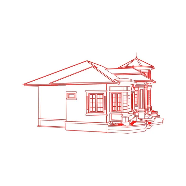 Casa edificio architettura concetto schizzo 3d illustrazione. architettura moderna esterna. Schema o stile Wire-frame — Vettoriale Stock
