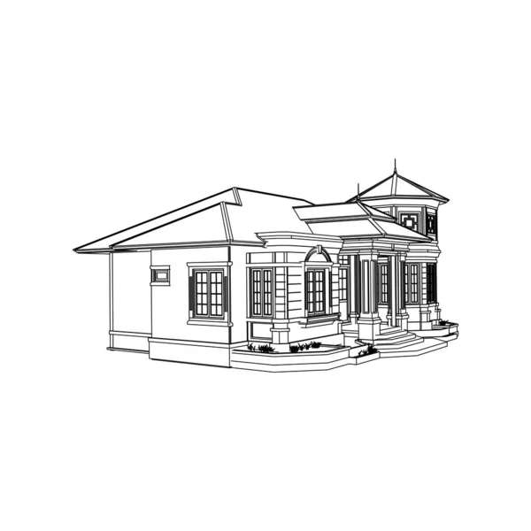 House building architecture concept sketch 3d illustration. modern architecture exterior. Blueprint or Wire-frame style