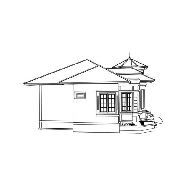 Концепція архітектури будинку - ескіз 3d ілюстрації. сучасна архітектура зовнішня. Блакитний відбиток або стиль рамки дроту — стоковий вектор