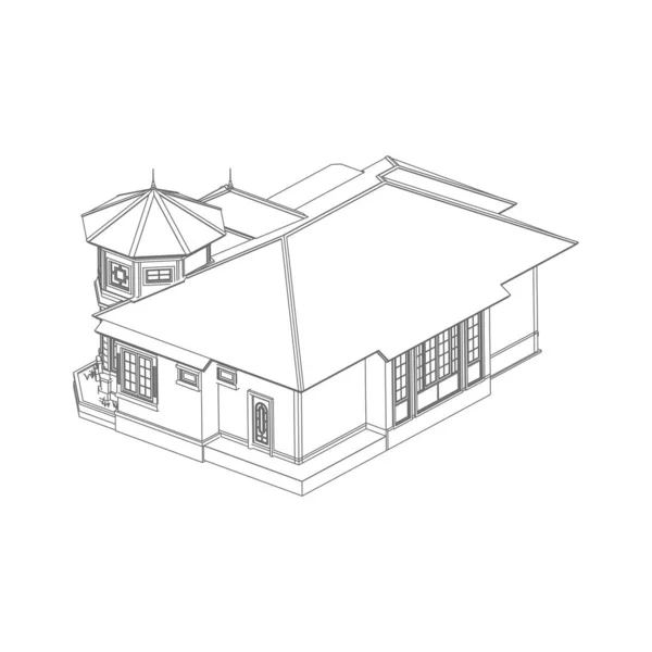 Haus-Gebäude-Architektur-Konzept Skizze 3D-Illustration. moderne Architektur außen. Architektur abstrakt. — Stockvektor