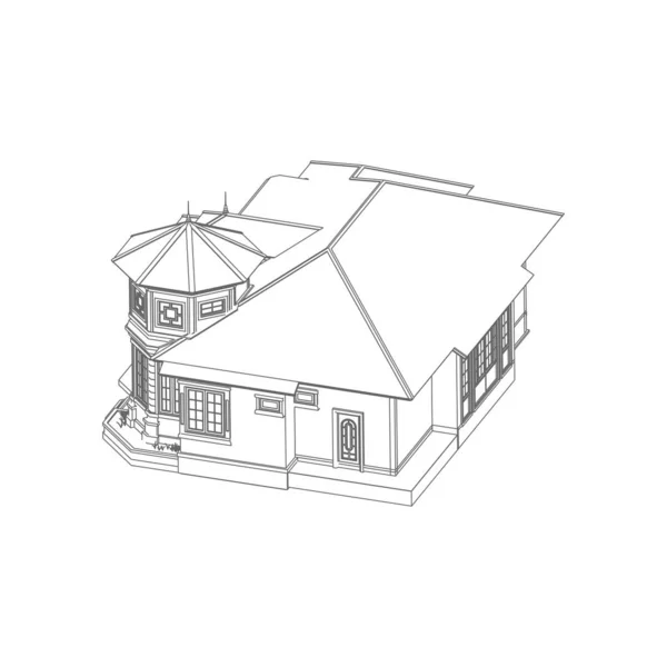 房屋建筑建筑概念草图3D插图。现代建筑外观。建筑摘要. — 图库矢量图片