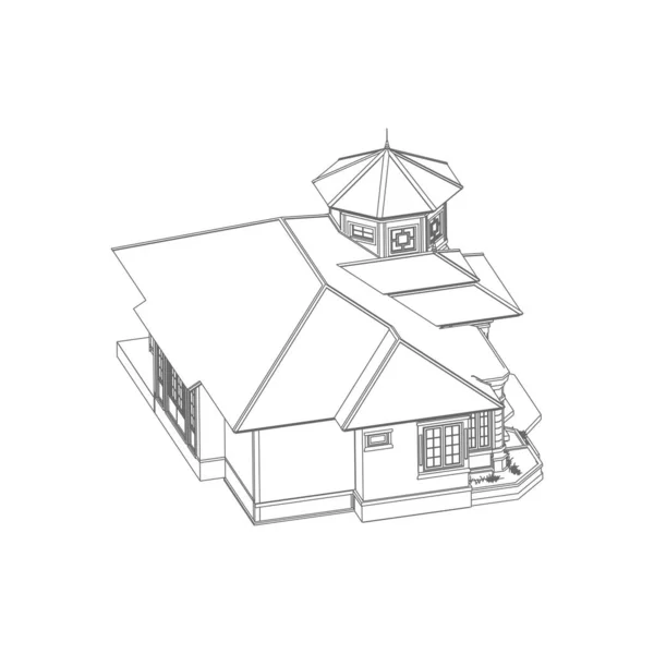 Ház épület építészet koncepció vázlat 3D illusztráció. modern építészet külső. építészet absztrakt. — Stock Vector