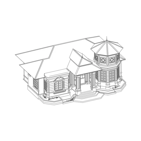 Haus-Gebäude-Architektur-Konzept Skizze 3D-Illustration. moderne Architektur außen. Architektur abstrakt. — Stockvektor