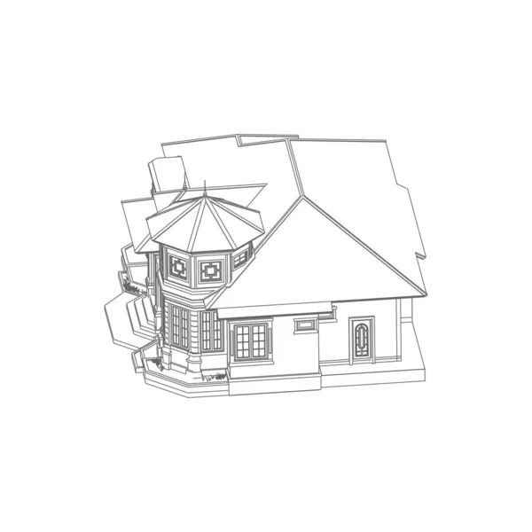 Κατοικία κτίριο αρχιτεκτονική ιδέα σκίτσο 3D εικόνα. σύγχρονο αρχιτεκτονικό εξωτερικό. αφηρημένη αρχιτεκτονική. — Διανυσματικό Αρχείο