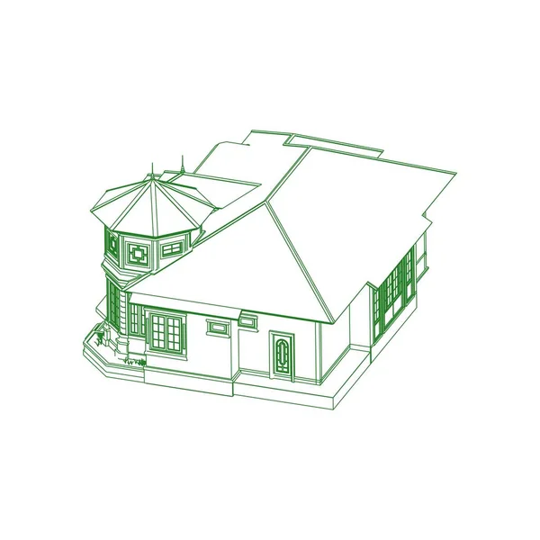 घर इमारत आर्किटेक्चर संकल्पना स्केच 3 डी स्पष्टीकरण. आधुनिक वास्तुकला बाह्य. वास्तुकला गोषवारा . — स्टॉक व्हेक्टर