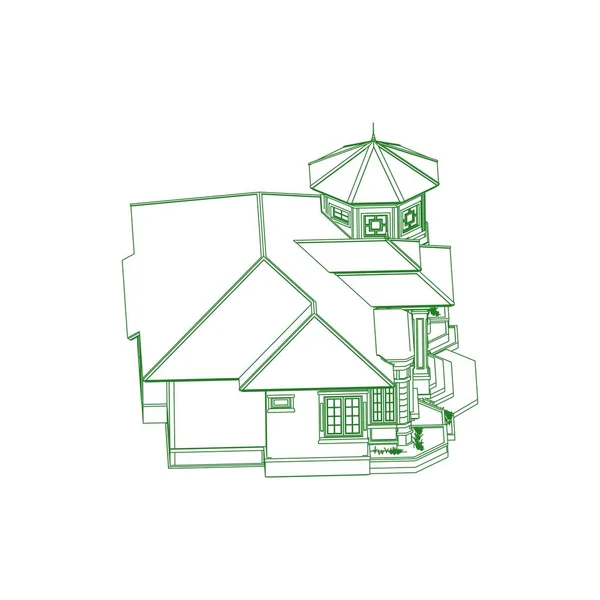 집 건물 건축 개념 스케치 3D 그림입니다. 현대 건축 외관. 아키텍처 추상. — 스톡 벡터