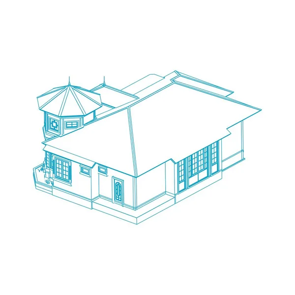 Conception d'architecture de bâtiment de maison croquis illustration 3D. architecture moderne extérieure. architecture résumé . — Image vectorielle