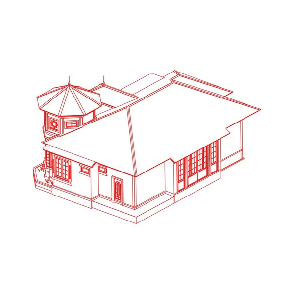 Husbyggnads arkitektur koncept skiss 3D illustration. modern arkitektur exteriör. abstrakt arkitektur. — Stock vektor
