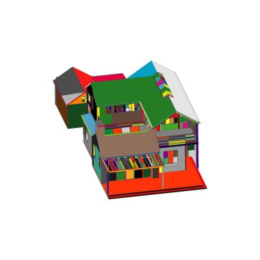 Ev bina mimarisi kavramı illüstrasyon. Plan veya Tel çerçeve stili.