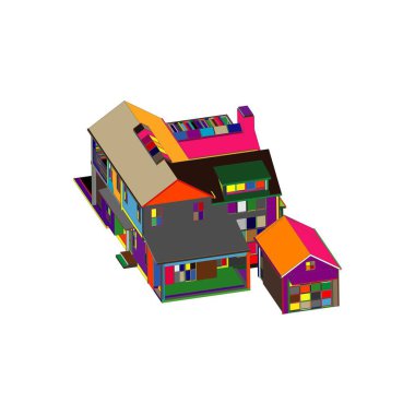 Ev bina mimarisi kavramı illüstrasyon. Plan veya Tel çerçeve stili.