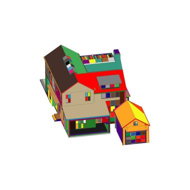 Ev bina mimarisi kavramı illüstrasyon. Plan veya Tel çerçeve stili.