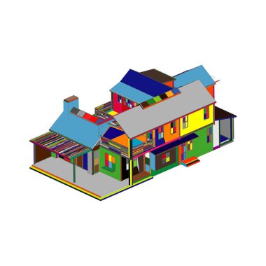 Ev bina mimarisi kavramı illüstrasyon. Plan veya Tel çerçeve stili.