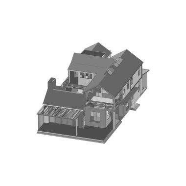 Ev bina mimarisi kavramı illüstrasyon. Plan veya Tel çerçeve stili.