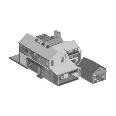 Ev bina mimarisi kavramı illüstrasyon. Plan veya Tel çerçeve stili.