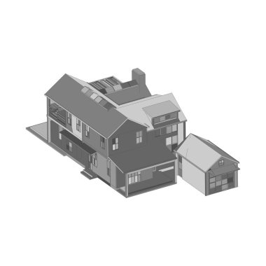 Ev bina mimarisi kavramı illüstrasyon. Plan veya Tel çerçeve stili.