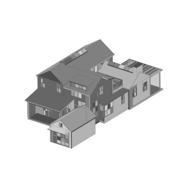 Ev bina mimarisi kavramı illüstrasyon. Plan veya Tel çerçeve stili.