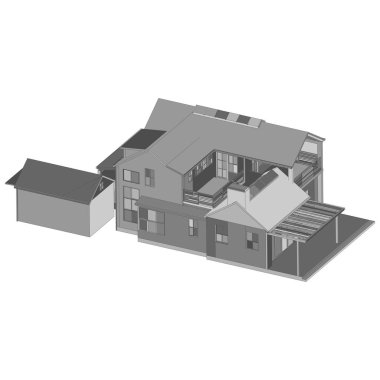 Ev bina mimarisi kavramı illüstrasyon. Plan veya Tel çerçeve stili.