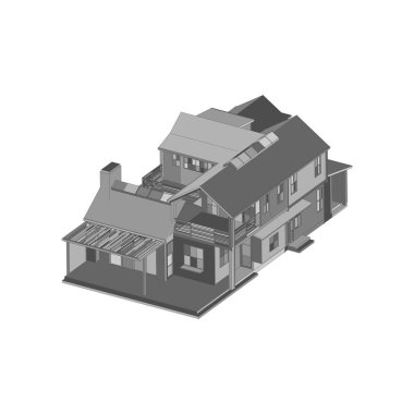 Ev bina mimarisi kavramı illüstrasyon. Plan veya Tel çerçeve stili.