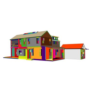 Ev bina mimarisi kavramı illüstrasyon. Plan veya Tel çerçeve stili.