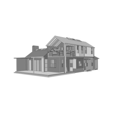 Ev bina mimarisi kavramı illüstrasyon. Plan veya Tel çerçeve stili.