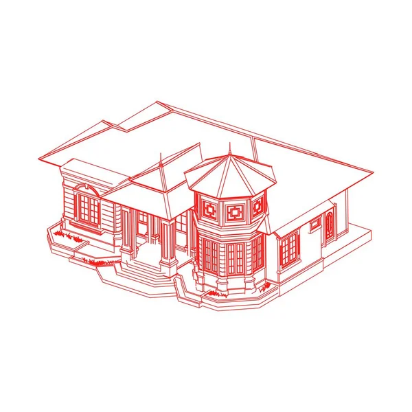 Haus-Gebäude-Architektur-Konzept Skizze 3D-Illustration. moderne Architektur außen. Architektur abstrakt. — Stockvektor