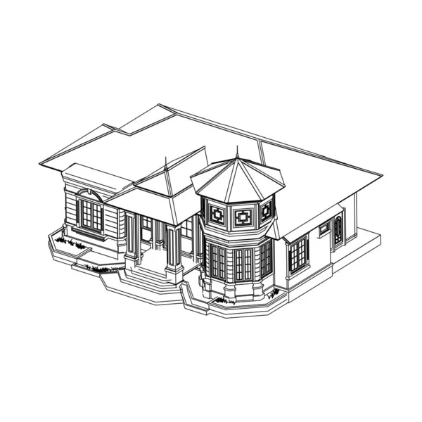 Ev bina mimarisi kavramı kroki 3d illüstrasyon. modern mimari dış. mimari soyut. — Stok Vektör