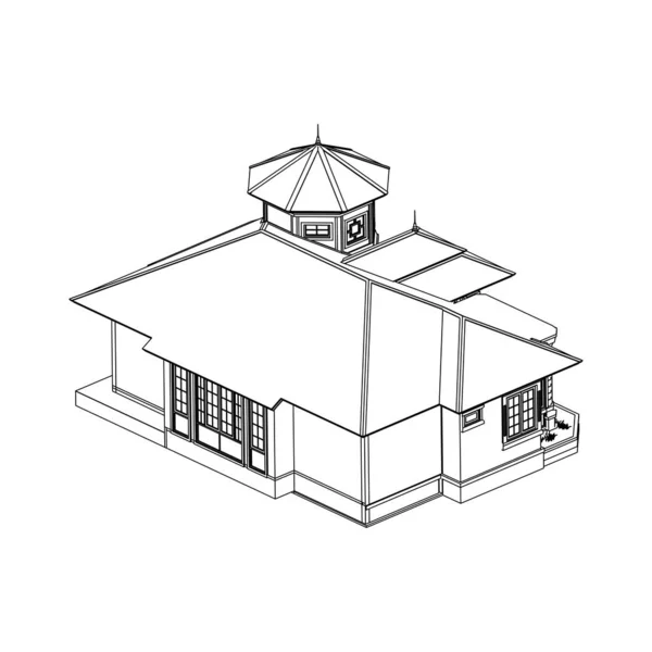 Casa edificio arquitectura concepto boceto 3d ilustración. exterior de arquitectura moderna. arquitectura abstracta . — Vector de stock