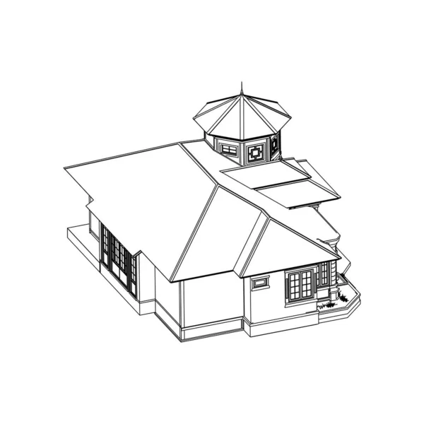 Haus-Gebäude-Architektur-Konzept Skizze 3D-Illustration. moderne Architektur außen. Architektur abstrakt. — Stockvektor