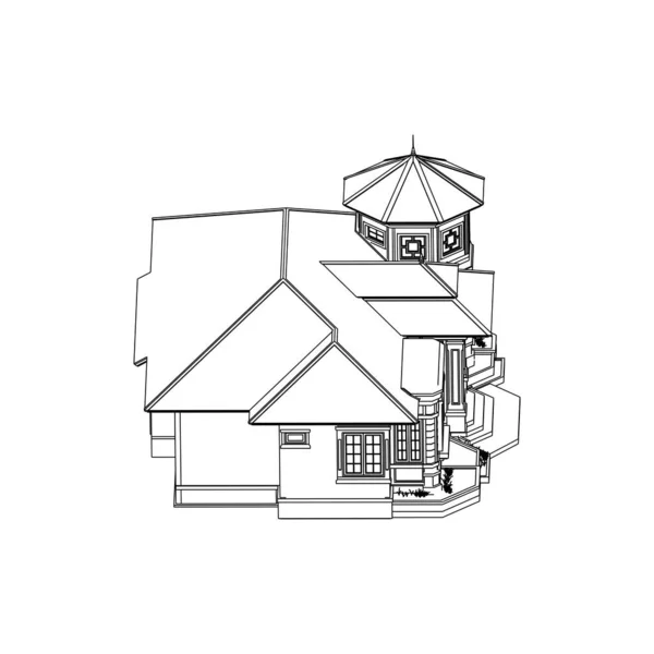 Casa edificio architettura concetto schizzo 3d illustrazione. architettura moderna esterna. architettura astratta . — Vettoriale Stock