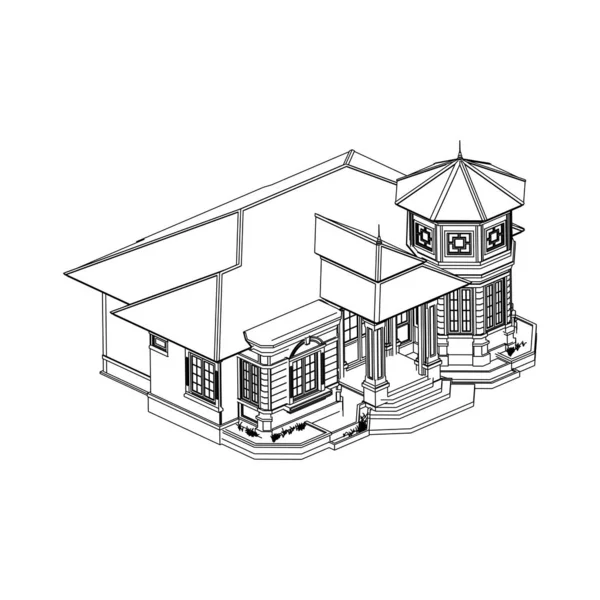 Архитектурный эскиз дома 3d иллюстрации. современный архитектурный экстерьер. архитектура . — стоковый вектор