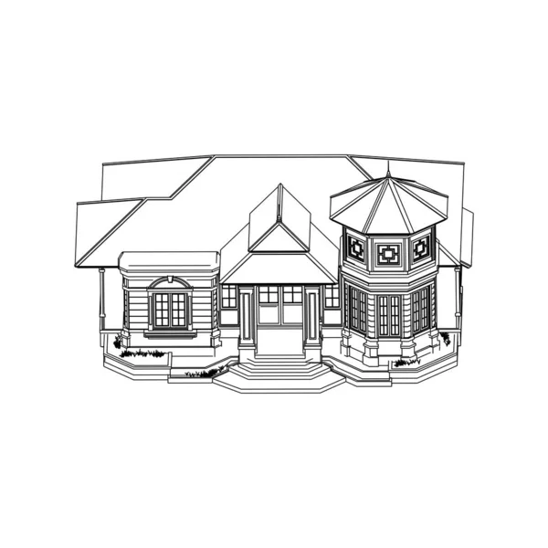 Haus-Gebäude-Architektur-Konzept Skizze 3D-Illustration. moderne Architektur außen. Architektur abstrakt. — Stockvektor