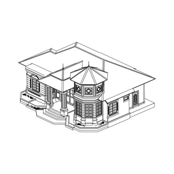 Casa edificio architettura concetto schizzo 3d illustrazione. architettura moderna esterna. architettura astratta . — Vettoriale Stock