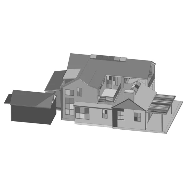 房屋建筑概念图。蓝图或线框样式. — 图库矢量图片