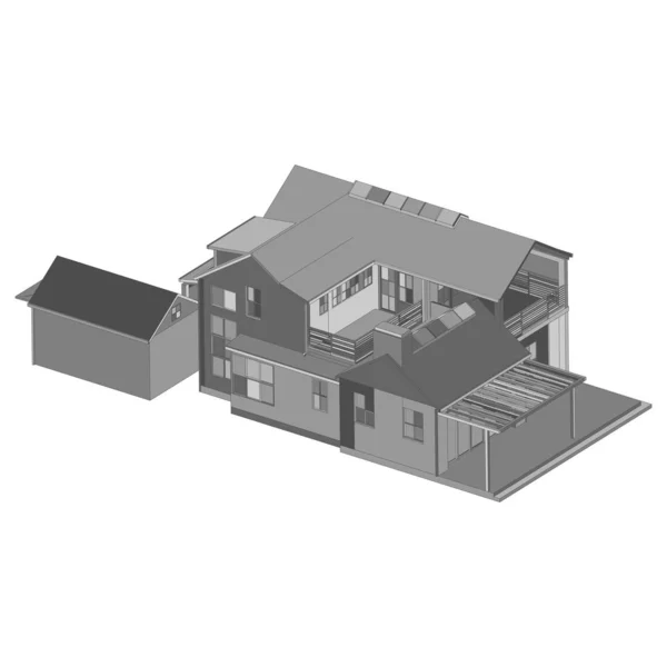 Husbyggnads arkitektur koncept illustration. Skiss eller tråd formats format. — Stock vektor