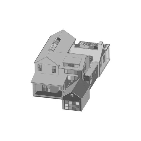 Ilustración del concepto de arquitectura del edificio. Estilo de plano o marco de alambre . — Archivo Imágenes Vectoriales