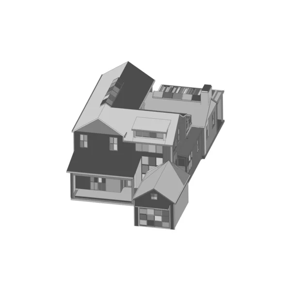 Haus Gebäude Architektur Konzept Illustration. Blaupause oder Drahtgestell-Stil. — Stockvektor